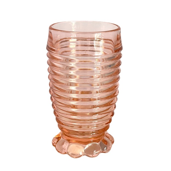 Vintage Pink Glass Tumbler Manhattan Depression Glass Art Deco MCM Glassware - Picture 1 of 13